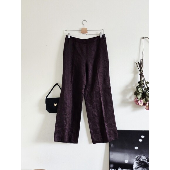 Unbranded Pants - Brown Linen Wide Leg Pants High Mid Waist Summer Casual Natural S